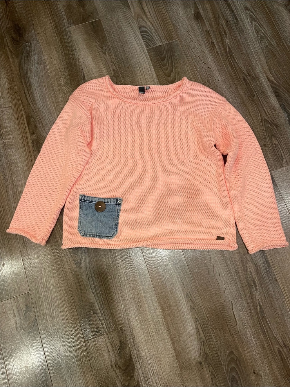 Shannon Passero M Light Coral Cotton Sweater Denim Pocket Detail